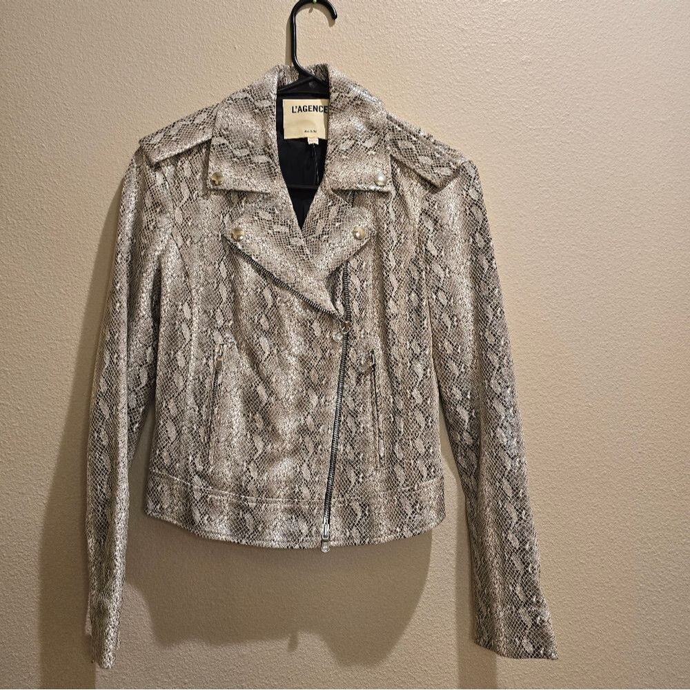 L'agence Python Leather Biker Jacket (Fieldstone)… - image 3